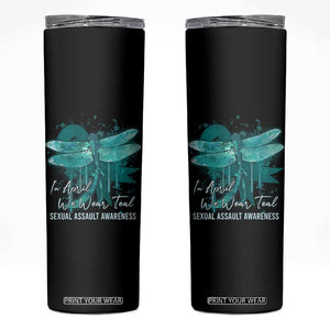 Sexual Assault Awareness Skinny Tumbler In April We Wear Teal Ribbon Butterfly TS02 Black Print Your Wear