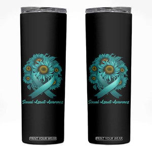 Sexual Assault Awareness Skinny Tumbler Teal Ribbon Sunflowers Support TS02 Black Print Your Wear