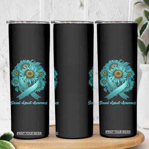 Sexual Assault Awareness Skinny Tumbler Teal Ribbon Sunflowers Support TS02 Print Your Wear
