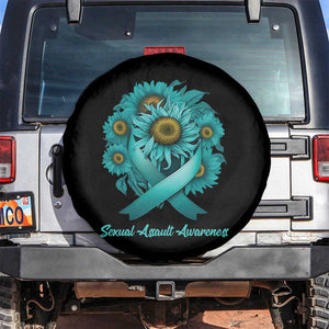 Sexual Assault Awareness Spare Tire Cover Teal Ribbon Sunflowers Support TS02 No hole Black Print Your Wear