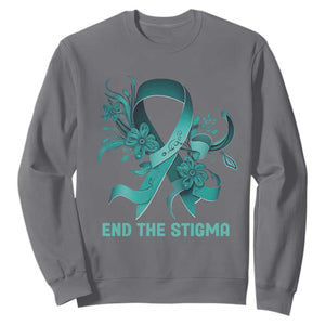 Sexual Assault Awareness Sweatshirt End The Stigma Teal Floral Ribbon TS02 Charcoal Print Your Wear