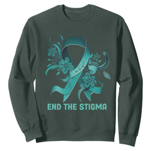 Sexual Assault Awareness Sweatshirt End The Stigma Teal Floral Ribbon TS02 Dark Forest Green Print Your Wear