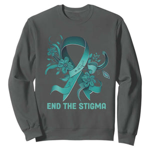 Sexual Assault Awareness Sweatshirt End The Stigma Teal Floral Ribbon TS02 Dark Heather Print Your Wear