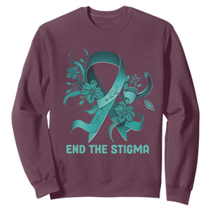 Sexual Assault Awareness Sweatshirt End The Stigma Teal Floral Ribbon TS02 Maroon Print Your Wear