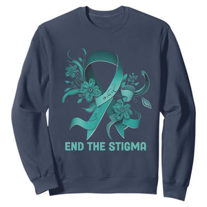 Sexual Assault Awareness Sweatshirt End The Stigma Teal Floral Ribbon TS02 Navy Print Your Wear