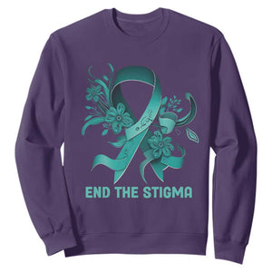 Sexual Assault Awareness Sweatshirt End The Stigma Teal Floral Ribbon TS02 Purple Print Your Wear