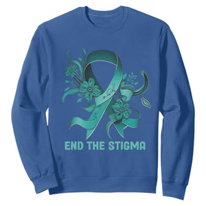 Sexual Assault Awareness Sweatshirt End The Stigma Teal Floral Ribbon TS02 Royal Blue Print Your Wear
