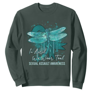 Sexual Assault Awareness Sweatshirt In April We Wear Teal Ribbon Butterfly TS02 Dark Forest Green Print Your Wear