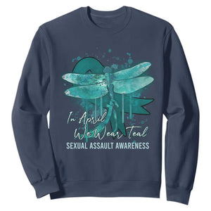 Sexual Assault Awareness Sweatshirt In April We Wear Teal Ribbon Butterfly TS02 Navy Print Your Wear