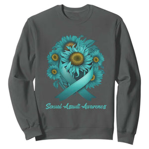 Sexual Assault Awareness Sweatshirt Teal Ribbon Sunflowers Support TS02 Dark Heather Print Your Wear