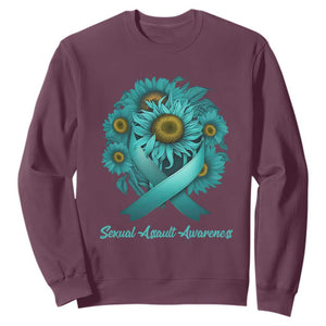 Sexual Assault Awareness Sweatshirt Teal Ribbon Sunflowers Support TS02 Maroon Print Your Wear