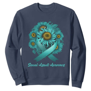 Sexual Assault Awareness Sweatshirt Teal Ribbon Sunflowers Support TS02 Navy Print Your Wear
