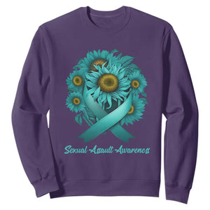 Sexual Assault Awareness Sweatshirt Teal Ribbon Sunflowers Support TS02 Purple Print Your Wear