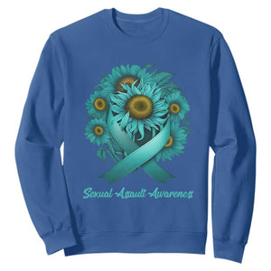 Sexual Assault Awareness Sweatshirt Teal Ribbon Sunflowers Support TS02 Royal Blue Print Your Wear