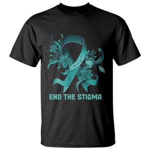 Sexual Assault Awareness T Shirt End The Stigma Teal Floral Ribbon TS02 Black Print Your Wear