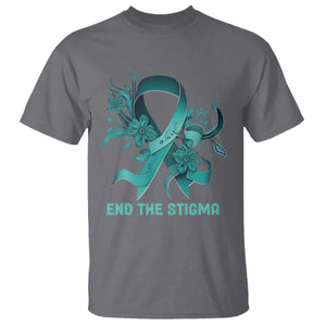 Sexual Assault Awareness T Shirt End The Stigma Teal Floral Ribbon TS02 Charcoal Print Your Wear