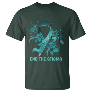 Sexual Assault Awareness T Shirt End The Stigma Teal Floral Ribbon TS02 Dark Forest Green Print Your Wear