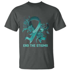 Sexual Assault Awareness T Shirt End The Stigma Teal Floral Ribbon TS02 Dark Heather Print Your Wear