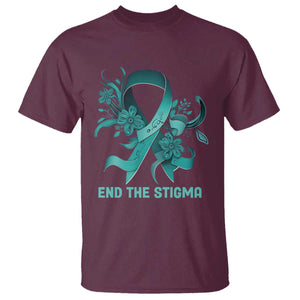 Sexual Assault Awareness T Shirt End The Stigma Teal Floral Ribbon TS02 Maroon Print Your Wear