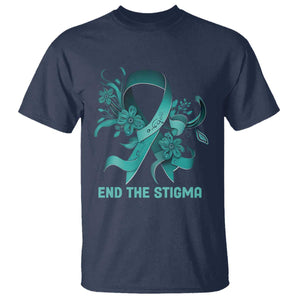 Sexual Assault Awareness T Shirt End The Stigma Teal Floral Ribbon TS02 Navy Print Your Wear
