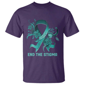Sexual Assault Awareness T Shirt End The Stigma Teal Floral Ribbon TS02 Purple Print Your Wear