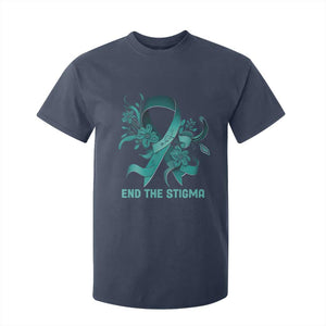 Sexual Assault Awareness T Shirt For Kid End The Stigma Teal Floral Ribbon TS02 Navy Print Your Wear