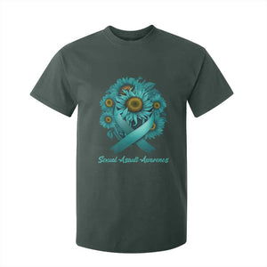 Sexual Assault Awareness T Shirt For Kid Teal Ribbon Sunflowers Support TS02 Dark Forest Green Print Your Wear