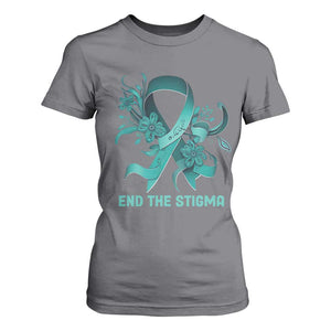 Sexual Assault Awareness T Shirt For Women End The Stigma Teal Floral Ribbon TS02 Charcoal Print Your Wear