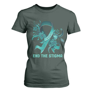 Sexual Assault Awareness T Shirt For Women End The Stigma Teal Floral Ribbon TS02 Dark Forest Green Print Your Wear
