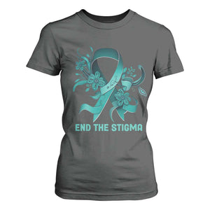 Sexual Assault Awareness T Shirt For Women End The Stigma Teal Floral Ribbon TS02 Dark Heather Print Your Wear