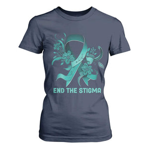 Sexual Assault Awareness T Shirt For Women End The Stigma Teal Floral Ribbon TS02 Navy Print Your Wear