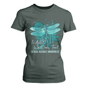 Sexual Assault Awareness T Shirt For Women In April We Wear Teal Ribbon Butterfly TS02 Dark Forest Green Print Your Wear