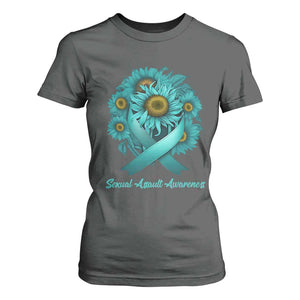 Sexual Assault Awareness T Shirt For Women Teal Ribbon Sunflowers Support TS02 Dark Heather Print Your Wear