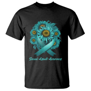 Sexual Assault Awareness T Shirt Teal Ribbon Sunflowers Support TS02 Black Print Your Wear