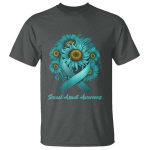 Sexual Assault Awareness T Shirt Teal Ribbon Sunflowers Support TS02 Dark Heather Print Your Wear