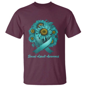 Sexual Assault Awareness T Shirt Teal Ribbon Sunflowers Support TS02 Maroon Print Your Wear