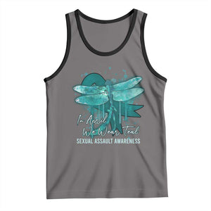 Sexual Assault Awareness Tank Top In April We Wear Teal Ribbon Butterfly TS02 Deep Heather Black Print Your Wear