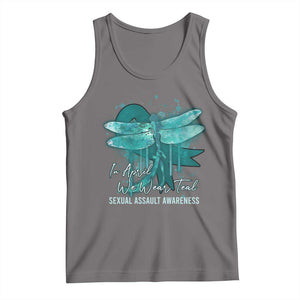 Sexual Assault Awareness Tank Top In April We Wear Teal Ribbon Butterfly TS02 Deep Heather Print Your Wear