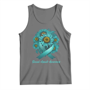 Sexual Assault Awareness Tank Top Teal Ribbon Sunflowers Support TS02 Black Heather Print Your Wear