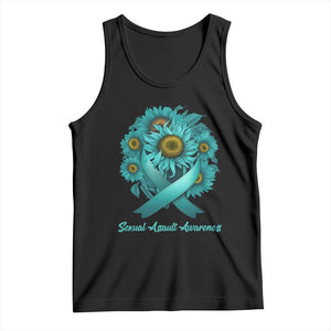 Sexual Assault Awareness Tank Top Teal Ribbon Sunflowers Support TS02 Black Print Your Wear