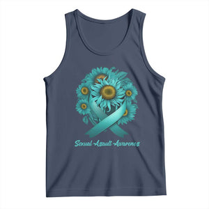 Sexual Assault Awareness Tank Top Teal Ribbon Sunflowers Support TS02 Navy Print Your Wear