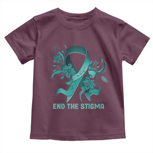 Sexual Assault Awareness Toddler T Shirt End The Stigma Teal Floral Ribbon TS02 Maroon Print Your Wear
