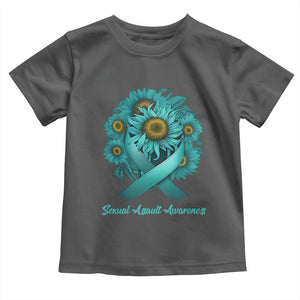 Sexual Assault Awareness Toddler T Shirt Teal Ribbon Sunflowers Support TS02 Dark Heather Print Your Wear