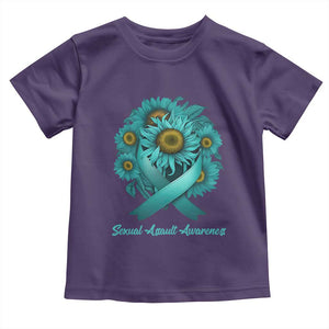 Sexual Assault Awareness Toddler T Shirt Teal Ribbon Sunflowers Support TS02 Purple Print Your Wear