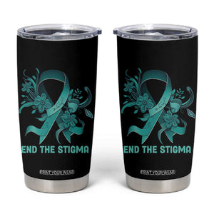 Sexual Assault Awareness Tumbler Cup End The Stigma Teal Floral Ribbon TS02 Black Print Your Wear