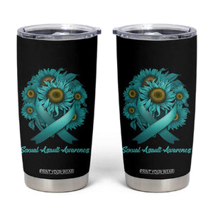 Sexual Assault Awareness Tumbler Cup Teal Ribbon Sunflowers Support TS02 Black Print Your Wear