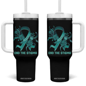 Sexual Assault Awareness Tumbler With Handle End The Stigma Teal Floral Ribbon TS02 One Size: 40 oz Black Print Your Wear