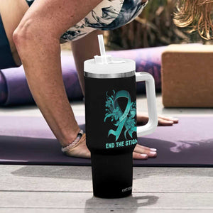 Sexual Assault Awareness Tumbler With Handle End The Stigma Teal Floral Ribbon TS02 Print Your Wear