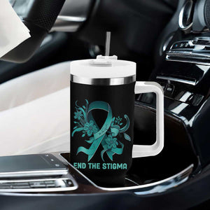 Sexual Assault Awareness Tumbler With Handle End The Stigma Teal Floral Ribbon TS02 Print Your Wear