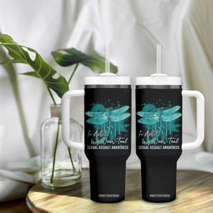 Sexual Assault Awareness Tumbler With Handle In April We Wear Teal Ribbon Butterfly TS02 Print Your Wear